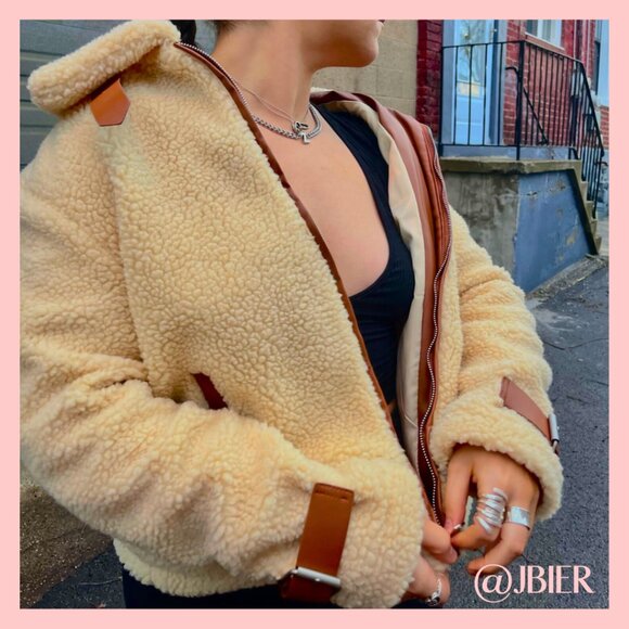 Leather Strap Teddy Jacket - Picture 1 of 5